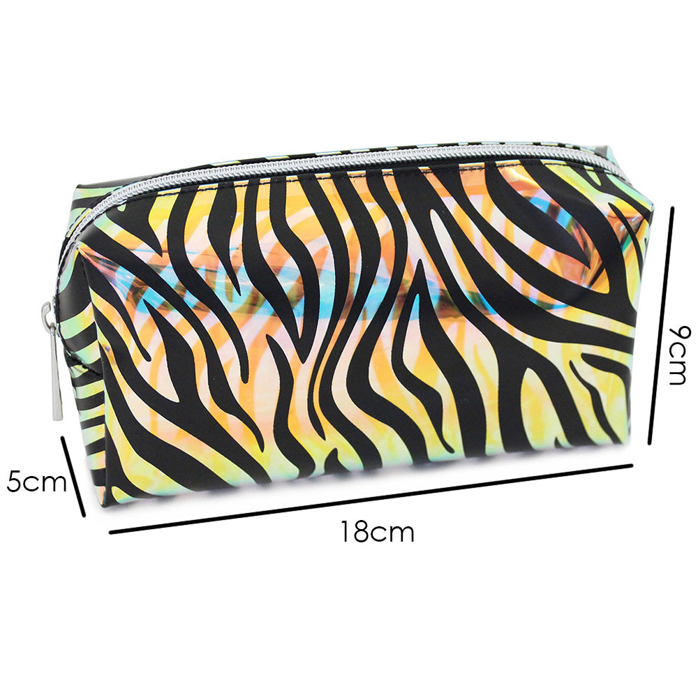 pencil case makeup bag women girls iridescent zebra