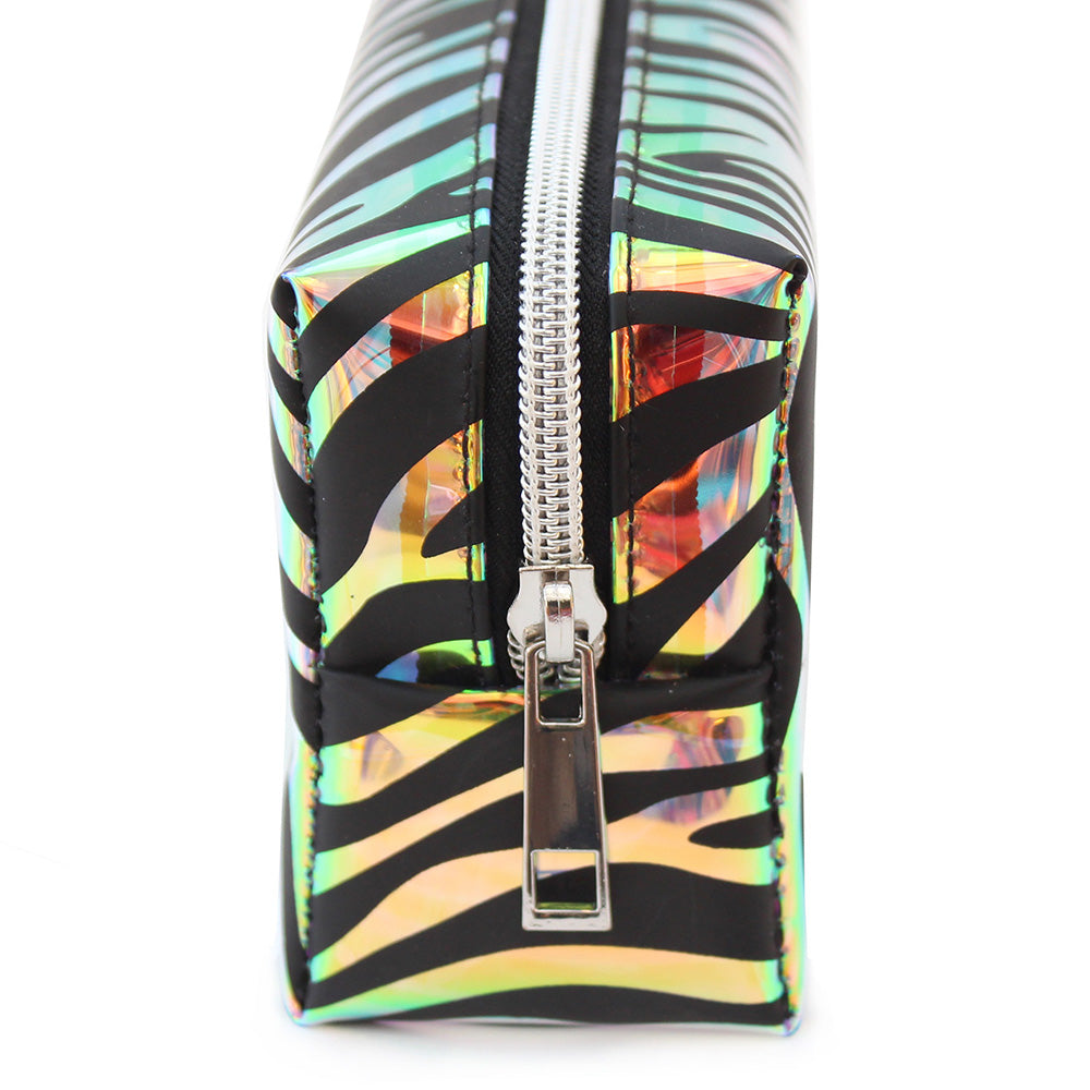 pencil case makeup bag women girls iridescent zebra