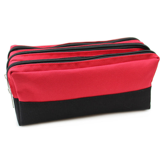 red black 3 zips large capacity pencil case boys girls