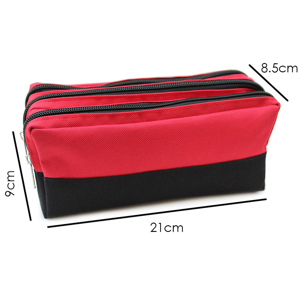 red black 3 zips large capacity pencil case boys girls