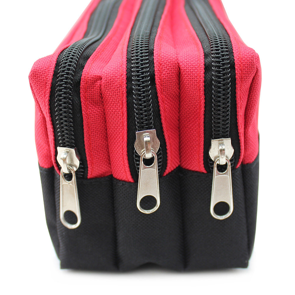 red black 3 zips large capacity pencil case boys girls