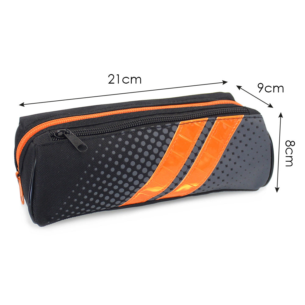 black pencil case reflective orange stripes boys teenagers