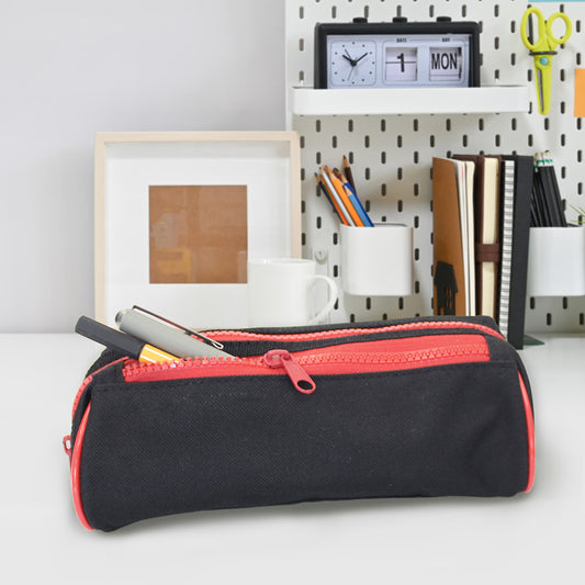 Black Pencil Case 2 Red Zips Boys Girls
