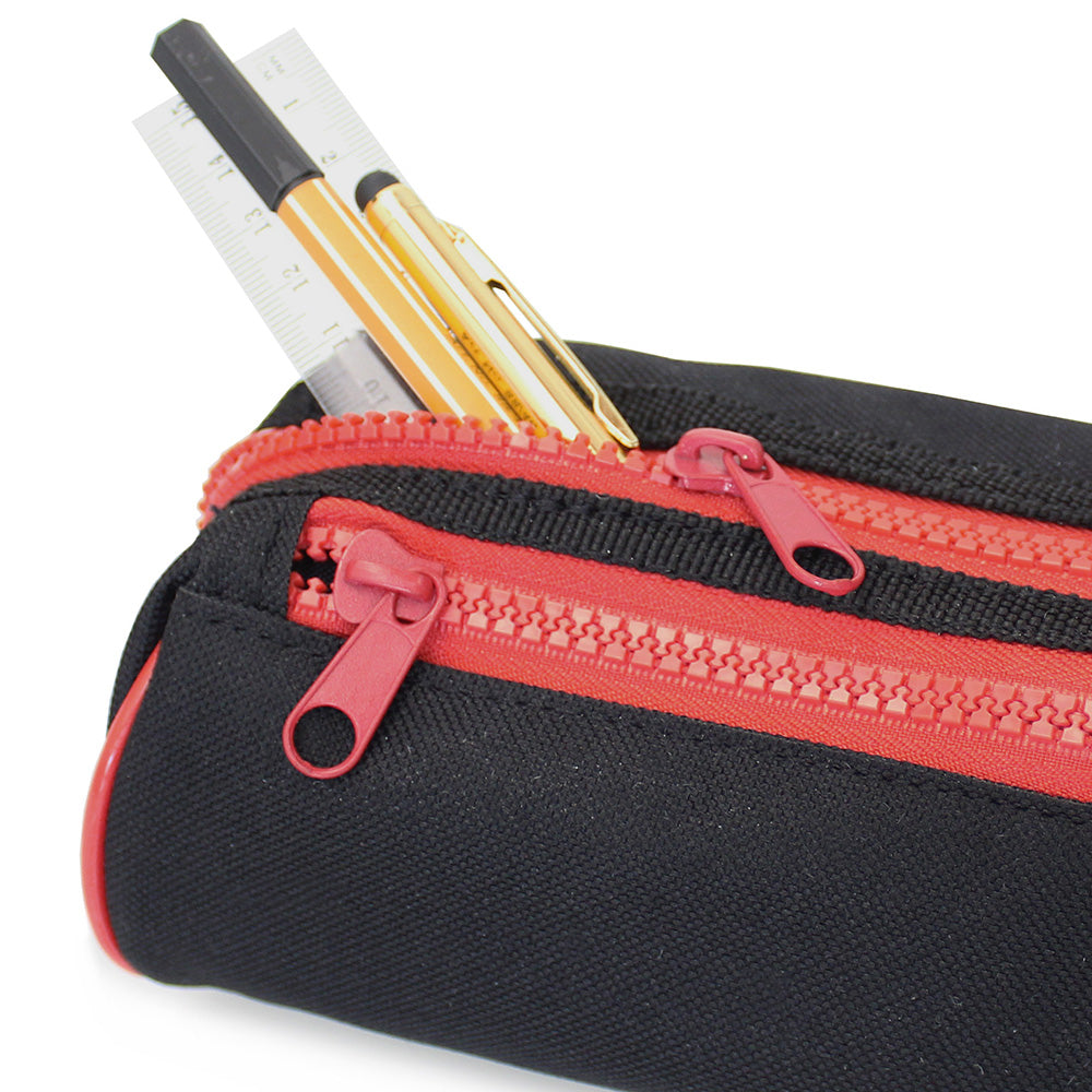 Black Pencil Case 2 Red Zips Boys Girls
