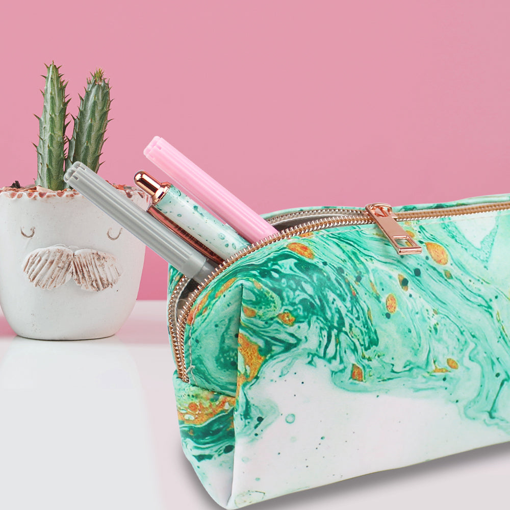 green marble pencil case cosmetic pouch makeup bag