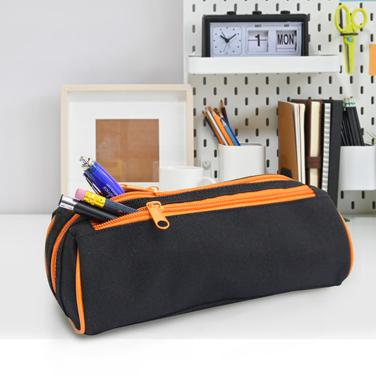 Black Pencil Case 2 Orange Zips Boys Girls