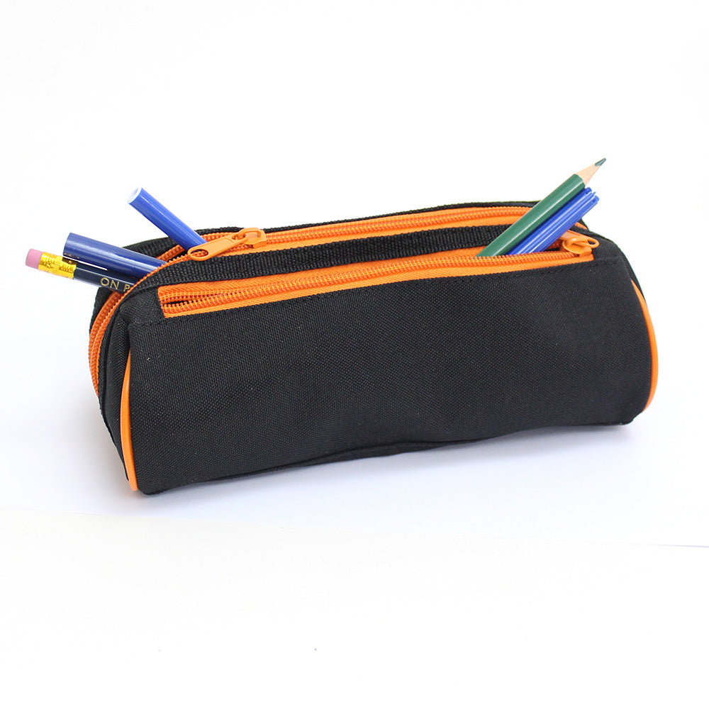 Black Pencil Case 2 Orange Zips Boys Girls