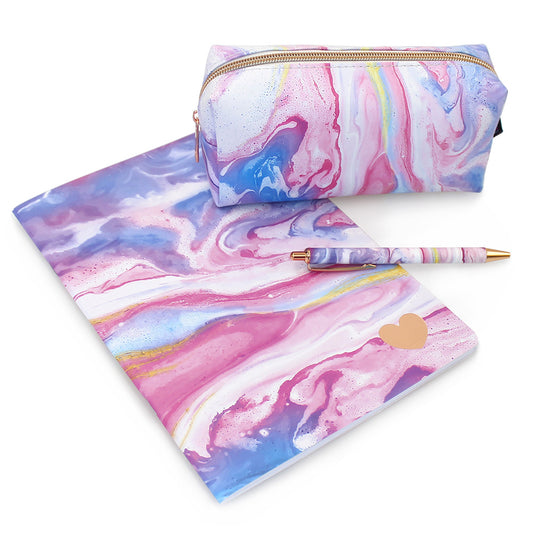 pink marble, stationery gift set, girls, teens, school, office, gift