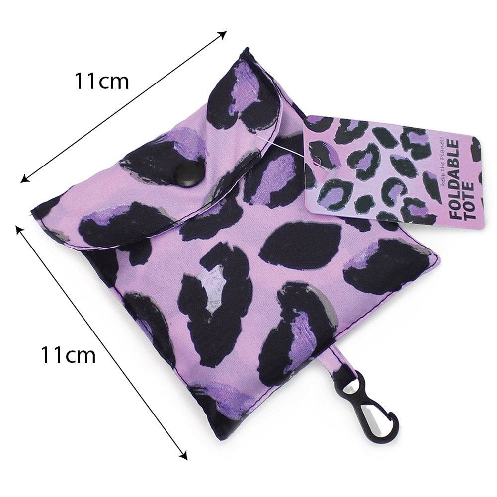 leopard foldable tote bag fold up pocket shopper