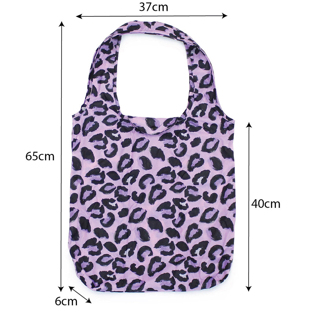 leopard foldable tote bag fold up pocket shopper
