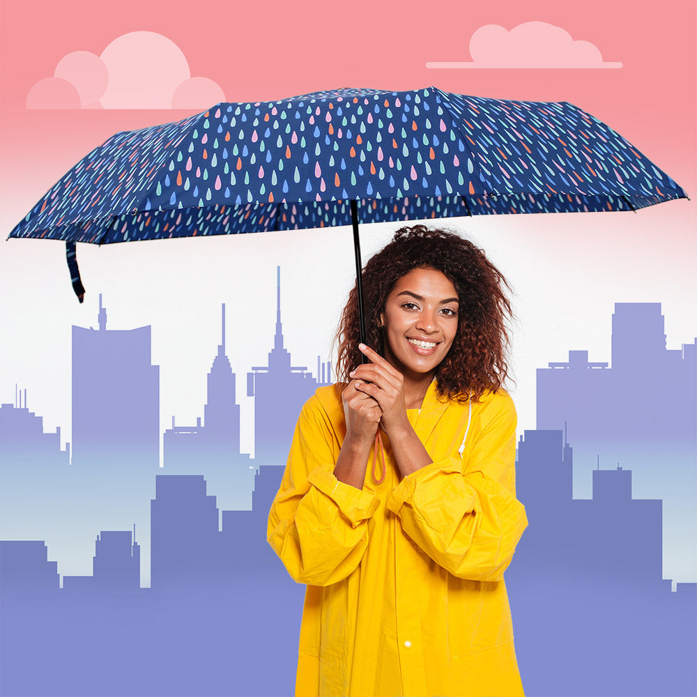 Raindrops Foldable Tote Shopping Bag & Matching Umbrella