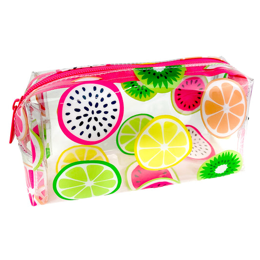 Girls Pencil Case for School Clear  PVC with Colourful Fruit Slices with Pink Zip 