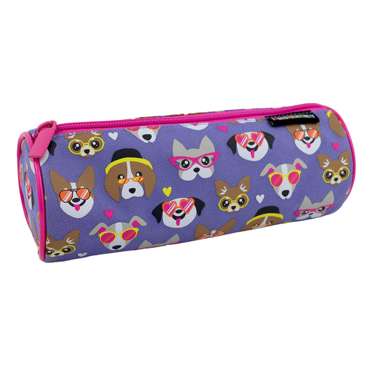 Pencil Case for Girls in Purple with Cute Dogs wearing glasses