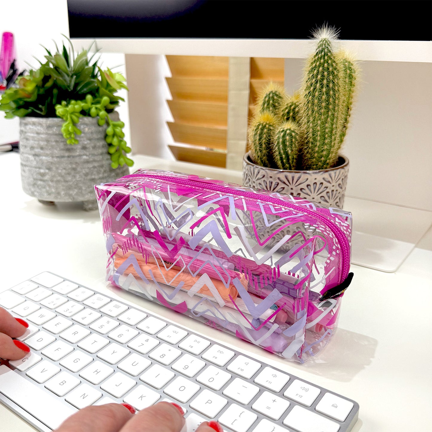 Small Pink Pencil Case for girls clear pvc school stationery storage case 