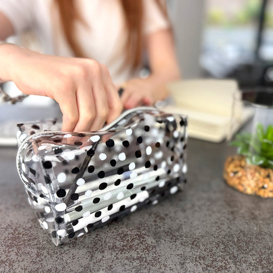 Large Clear Pencil case with black 7 White spots, hold all school supplies for kids or girls 
