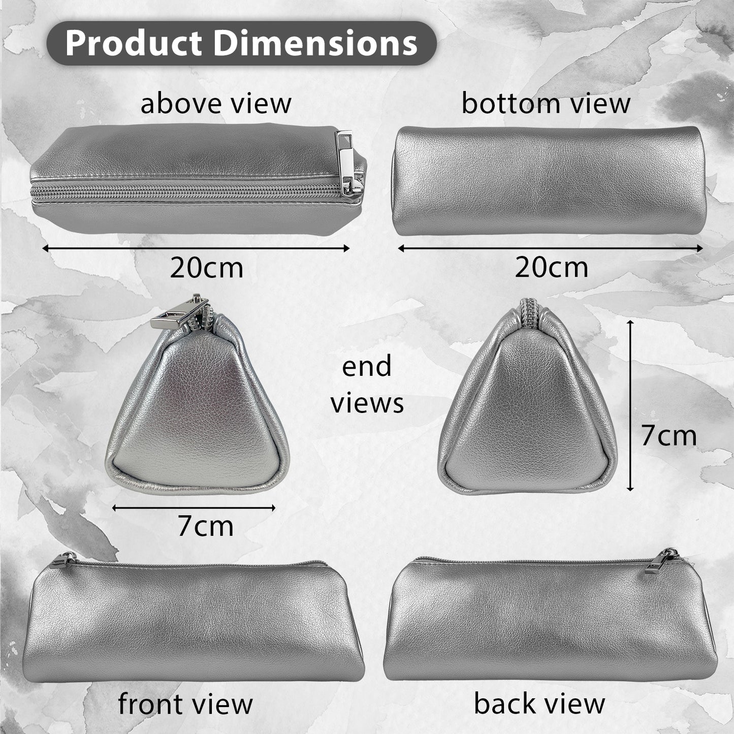 Slim thin pencil case for teenage girls in  silver and silver zipper, holds all school supplies 