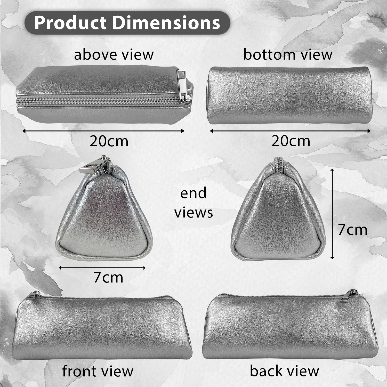 Slim thin pencil case for teenage girls in  silver and silver zipper, holds all school supplies 
