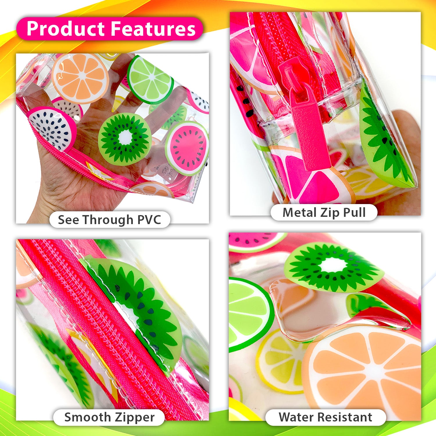Girls Pencil Case for School Clear  PVC with Colourful Fruit Slices 