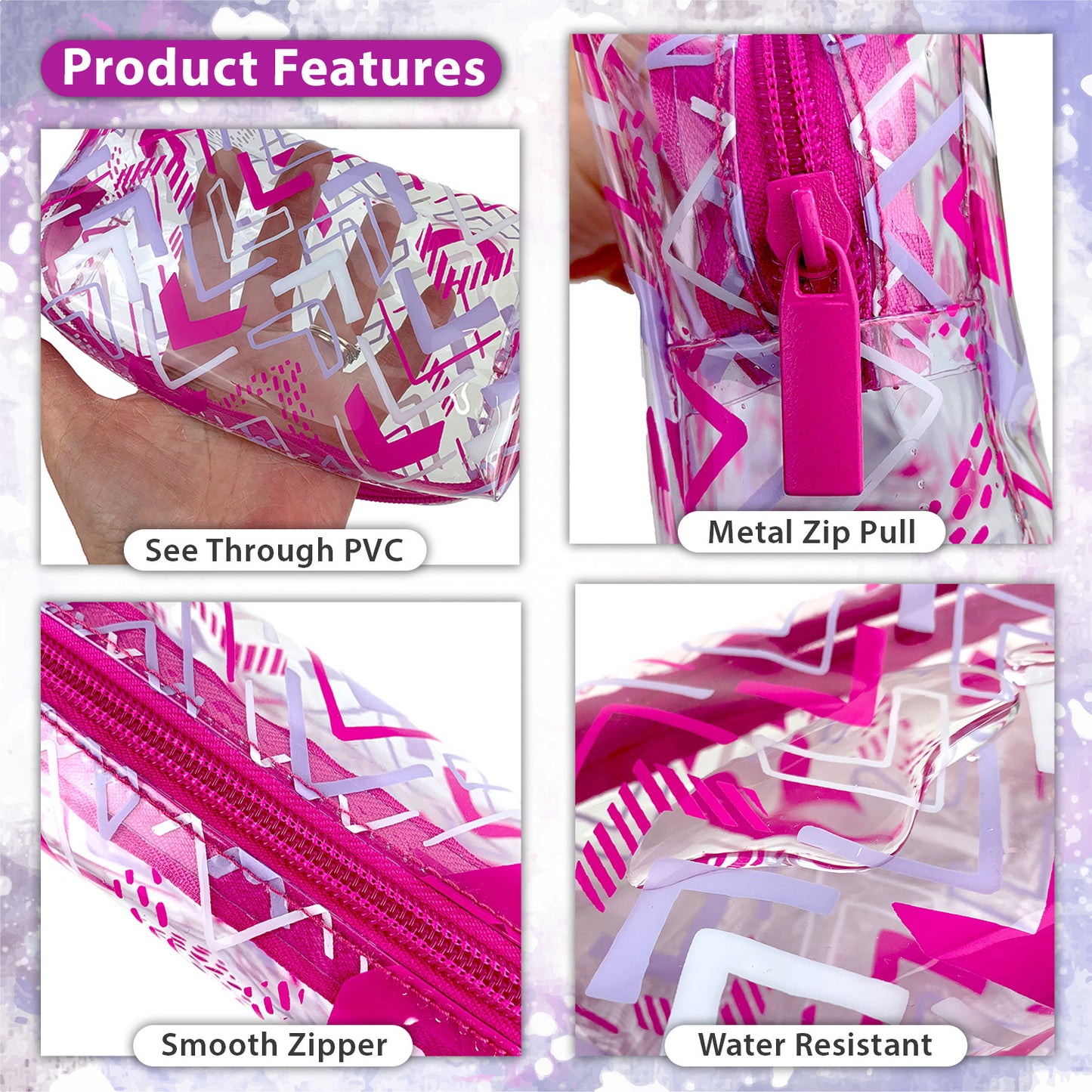 Small Pink Pencil Case for girls clear pvc school stationery storage case 