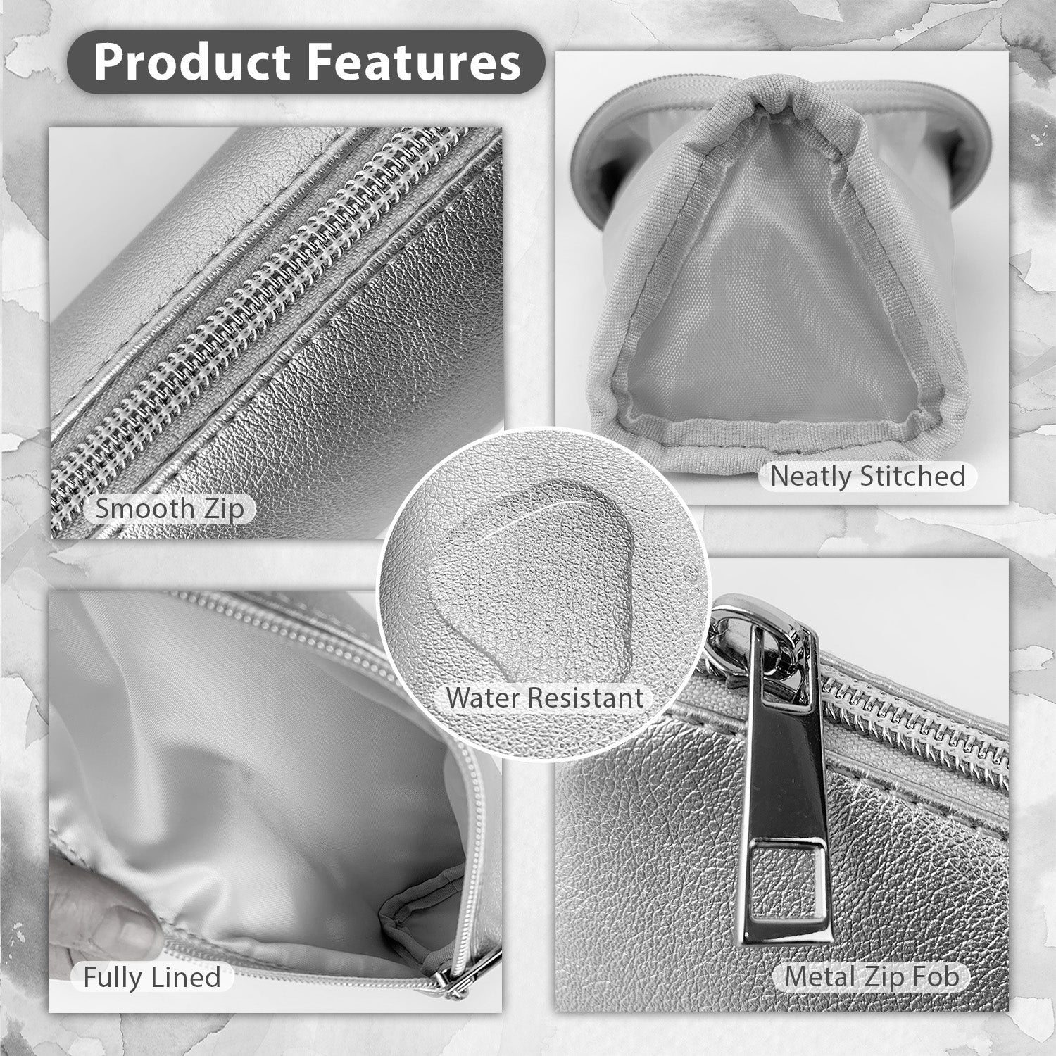 Slim thin pencil case for teenage girls in  silver and silver zipper, holds all school supplies 