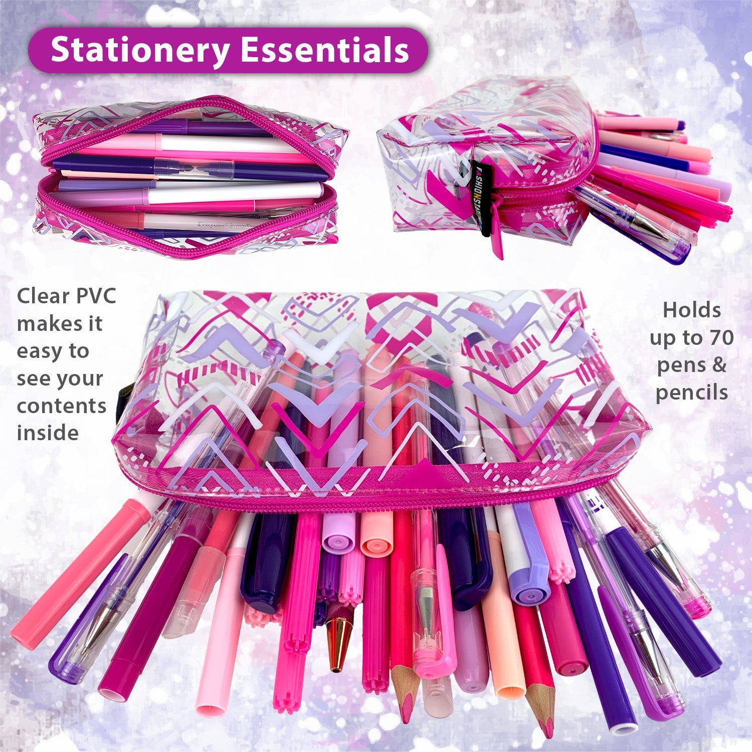 Small Pink Pencil Case for girls clear pvc school stationery storage case 