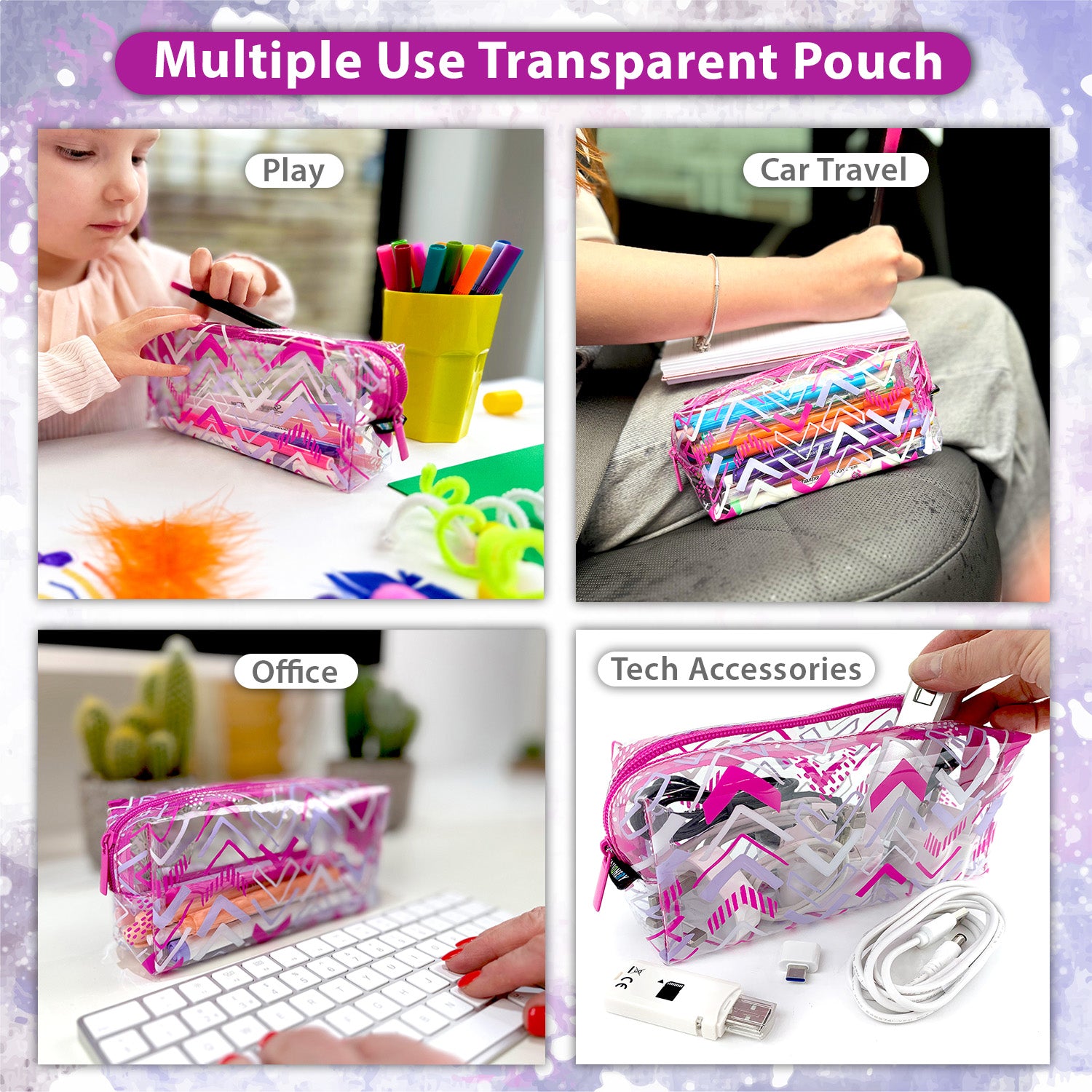 Small Pink Pencil Case for girls clear pvc school stationery storage case 