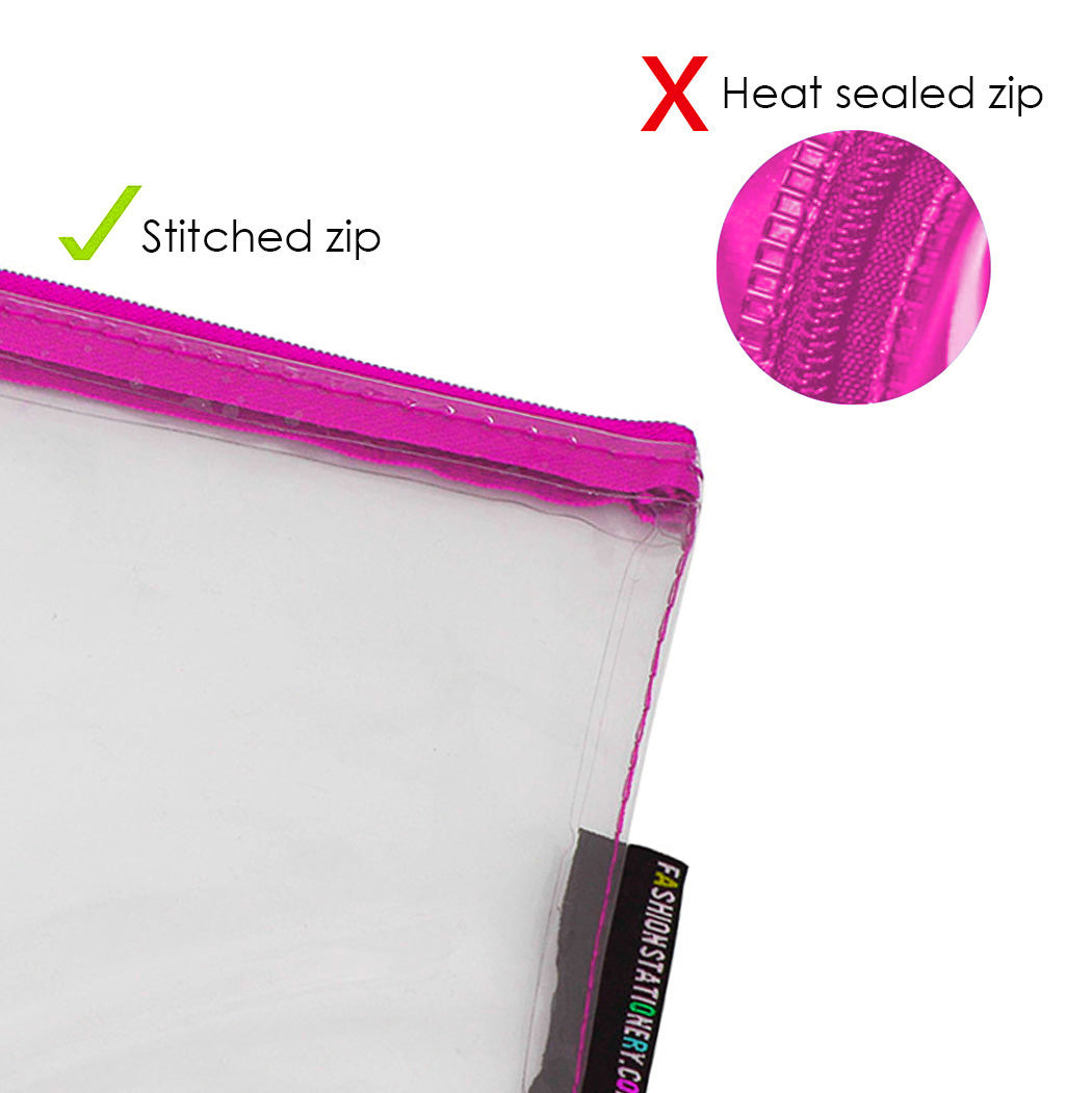 large clear flat exam pencil case pink zip