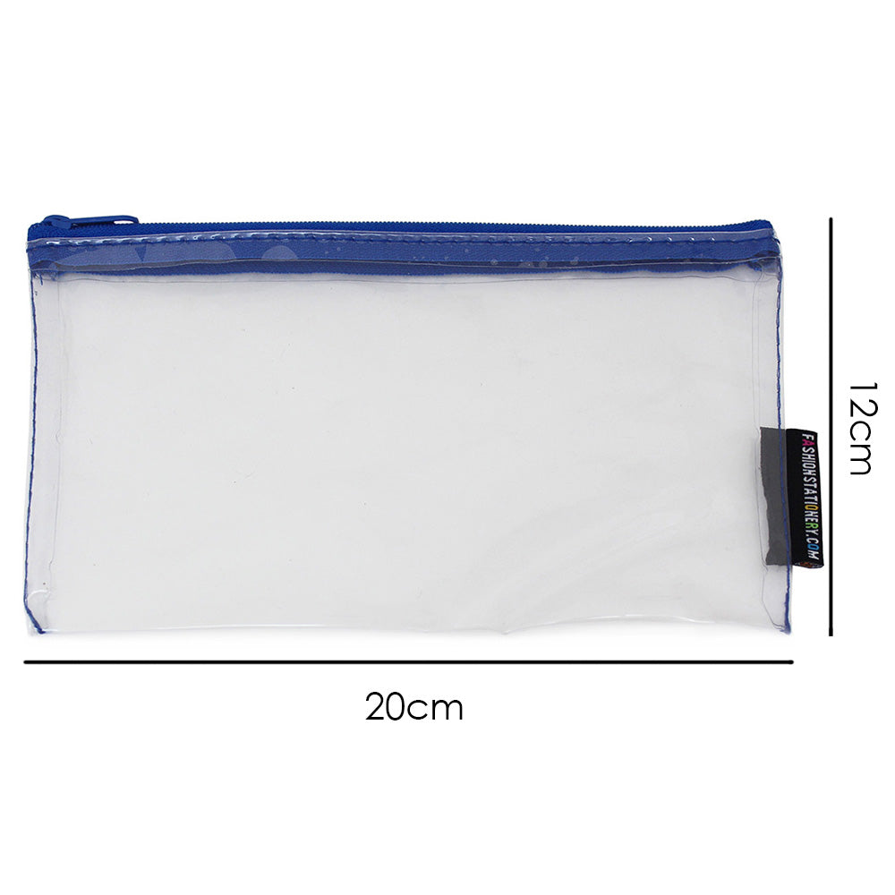 small clear flat exam pencil case blue zip