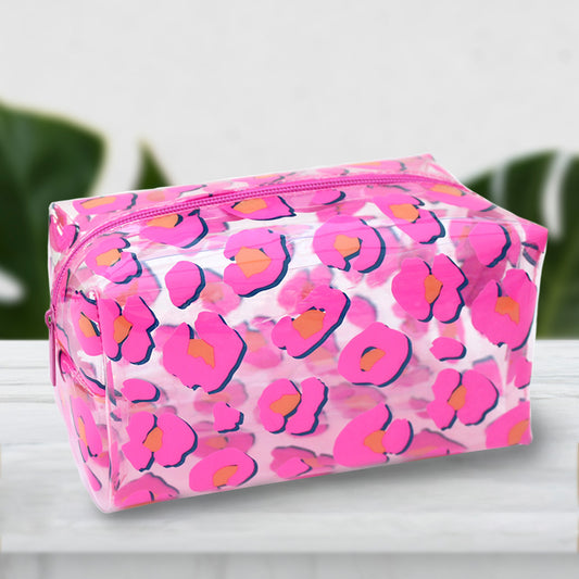Large Clear Pencil Case Pink Leopard Makeup Bag Women