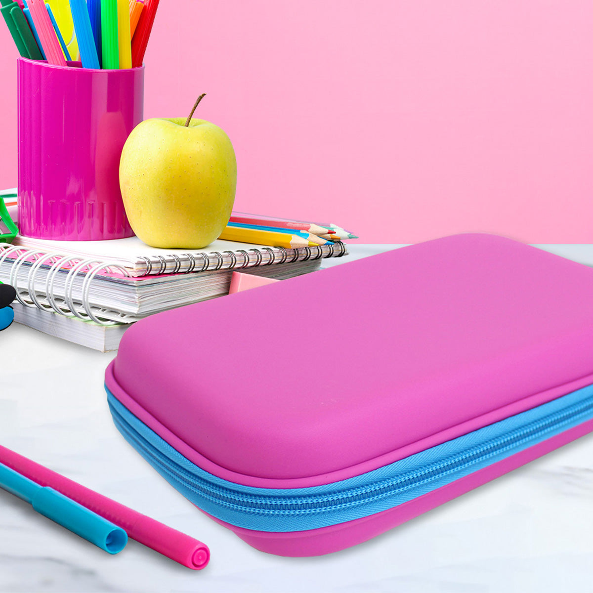 Bright Pink Hardtop Pencil Case Boys Girls Teenagers