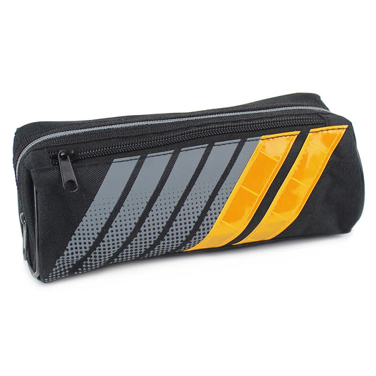 Sporty black pencil case reflective yellow stripes boys girls