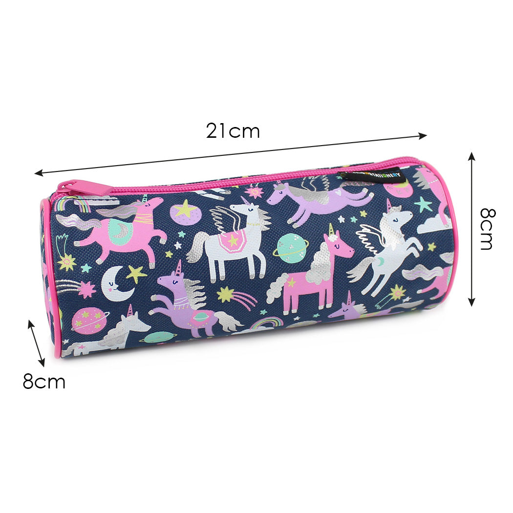 Navy pink unicorns barrel pencil case girls school