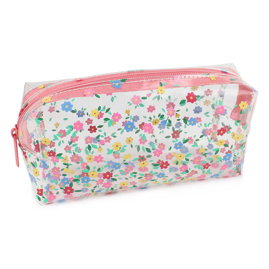 small clear floral pencil case makeup toiletry bag