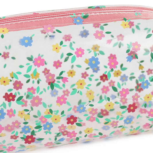 small clear floral pencil case makeup toiletry bag