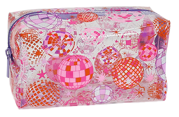 Large Clear Pencil case with pink and lilac Disco Balls school supplies for kids or girls 