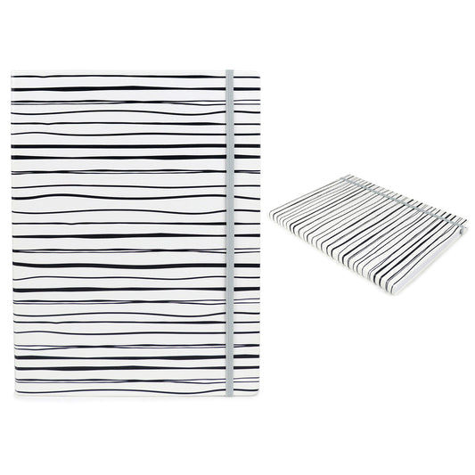 B5 Hardback Lined Notebook in Black and White Zebra Stripes with Elastic closure