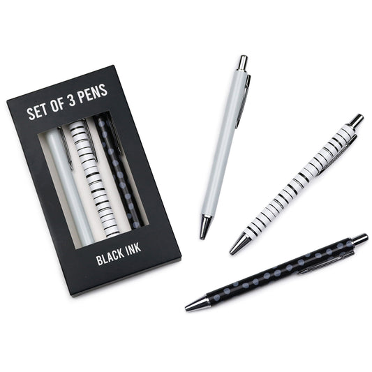 Set of 3 Ballpoint Pens - Black & White