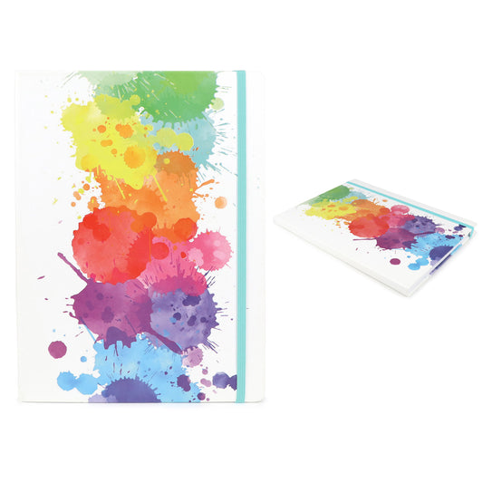 B5 Hardback Lined Notebook in Rainbow Splash design with elastic strap