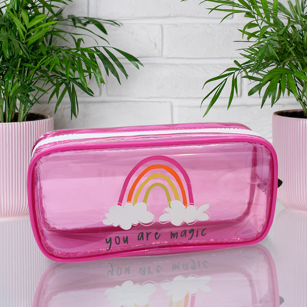 pink clear rectangular pencil case teenagers girls