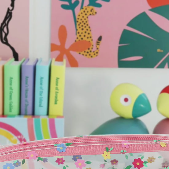 small clear floral pencil case makeup toiletry bag