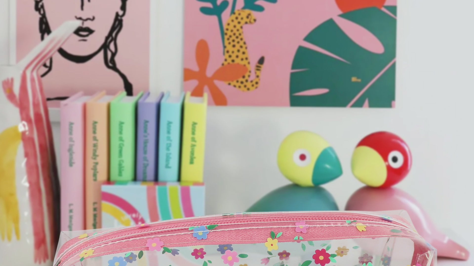 small clear floral pencil case makeup toiletry bag