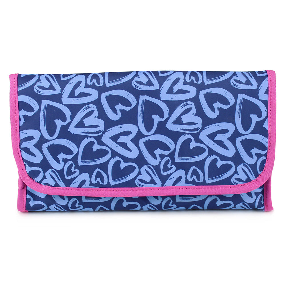 hanging toiletry makeup bag blue hearts women girls