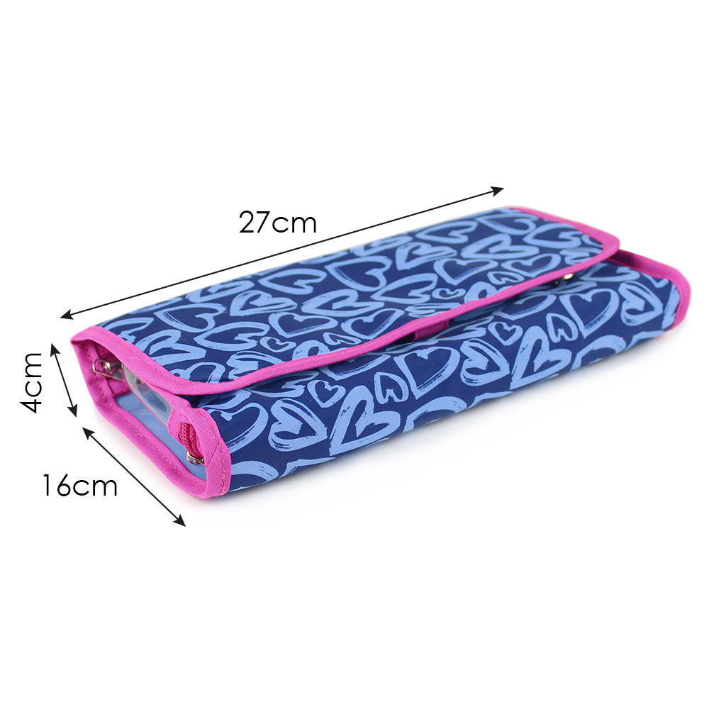 hanging toiletry makeup bag blue hearts women girls