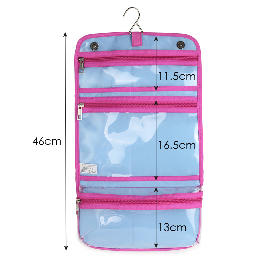 hanging toiletry makeup bag blue hearts women girls