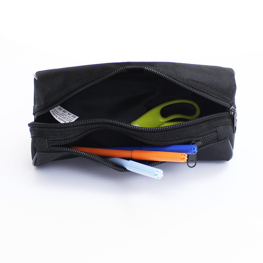 Black Pencil Case 2 Black Zips Boys Girls