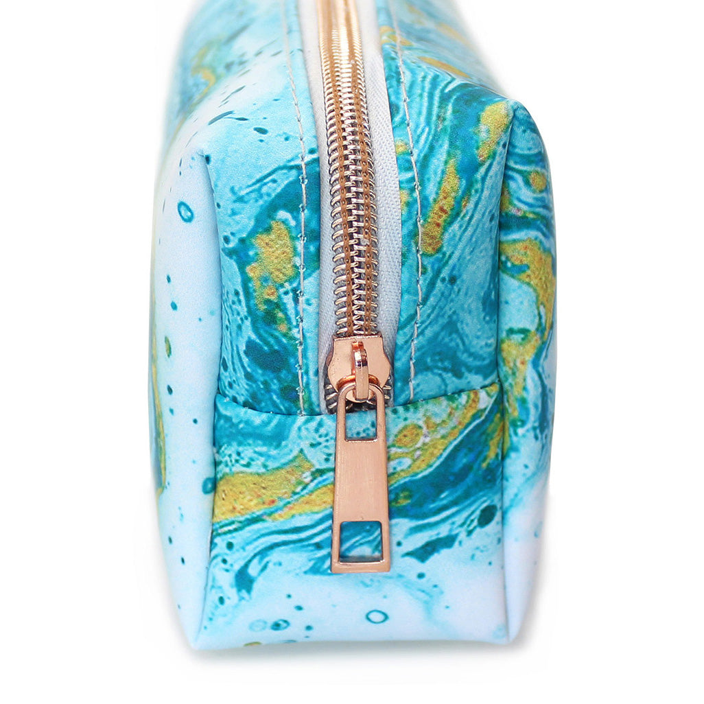 blue marble pencil case cosmetic pouch makeup bag
