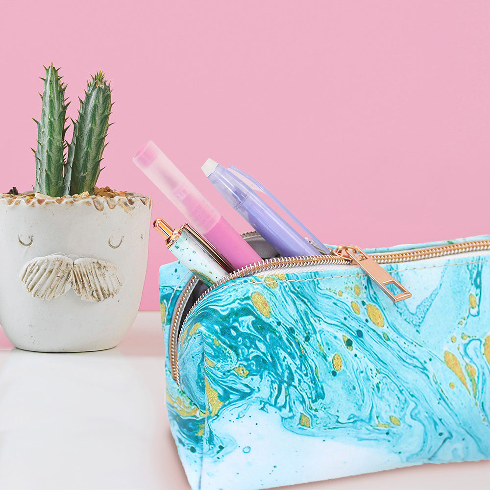blue marble pencil case cosmetic pouch makeup bag