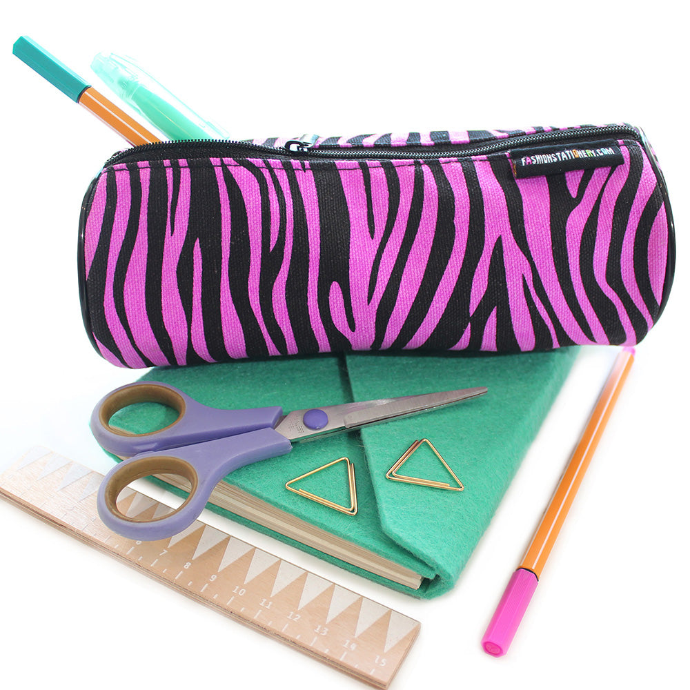 Zebra Purple Canvas Pencil Case Boys Girls Teenagers 
