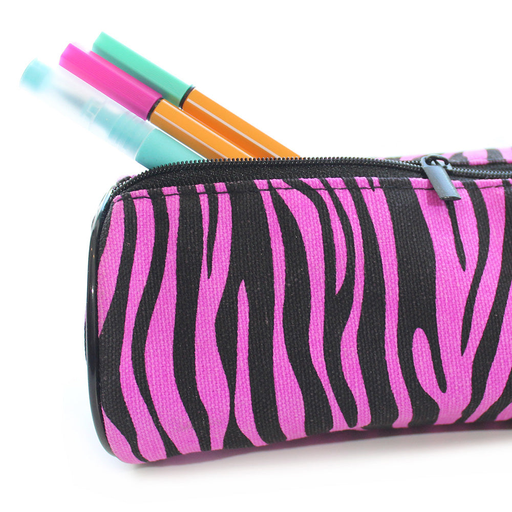 Zebra Purple Canvas Pencil Case Boys Girls Teenagers 