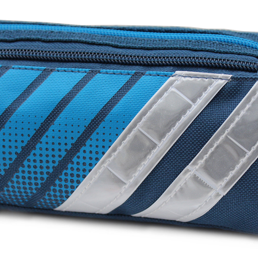 Sporty blue pencil case reflective white stripes boys girls